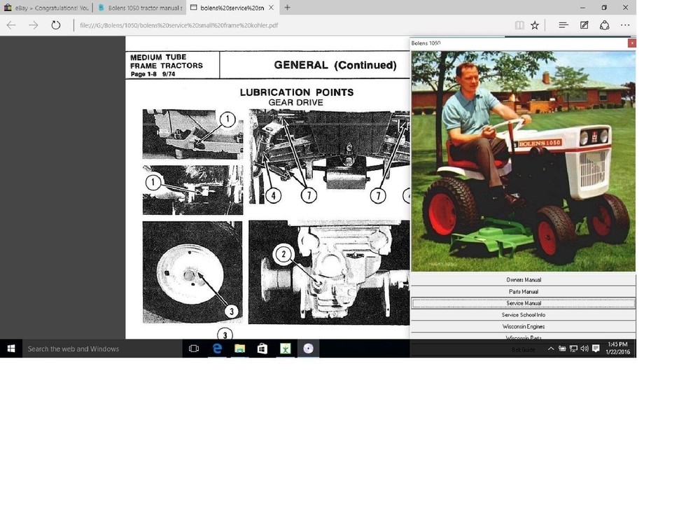 Bolens 1050 tractor service parts n owners manual library