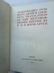 1904 Shakespeare’s Ovid – Arthur Golding Metamorphoses – Ltd Ed #273/350