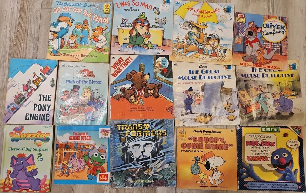 1980s Kids Book Lot Berenstain Bears Transformers Wuzzles Pound Puppies Snoopy