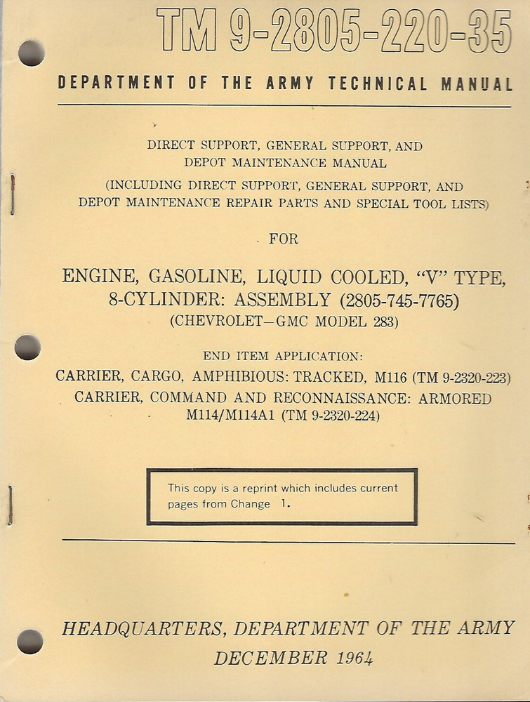 Historical book Engine, Gasoline, V Type, 8 Cylinder, GMC Model 283, DepotMaint
