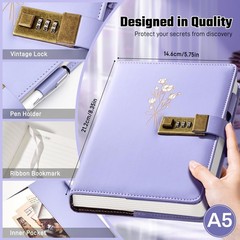 Diary with Lock for Girls A5 Leather Diary for Women 260 Pages 100 GSM Refill…