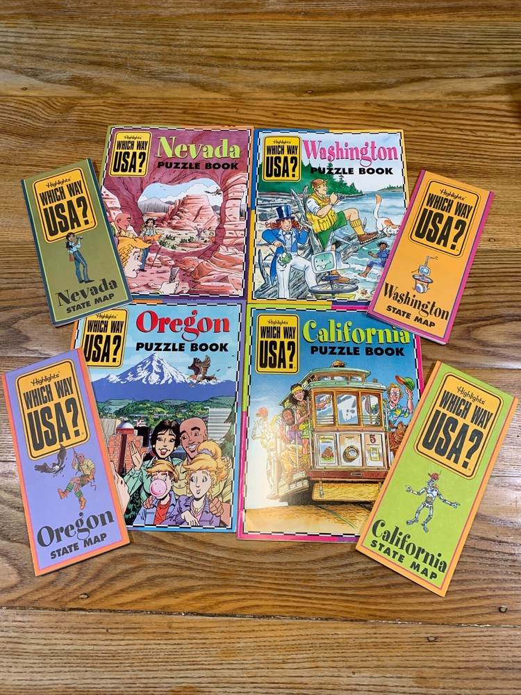 Highlights WHICH WAY USA Puzzle Books & Maps Nevada Washington Oregon California