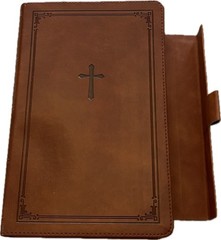 MAGNETIC CLOSURE NKJV LARGE PRINT(10.5pt) Personal Size Brown Leathersoft Bible
