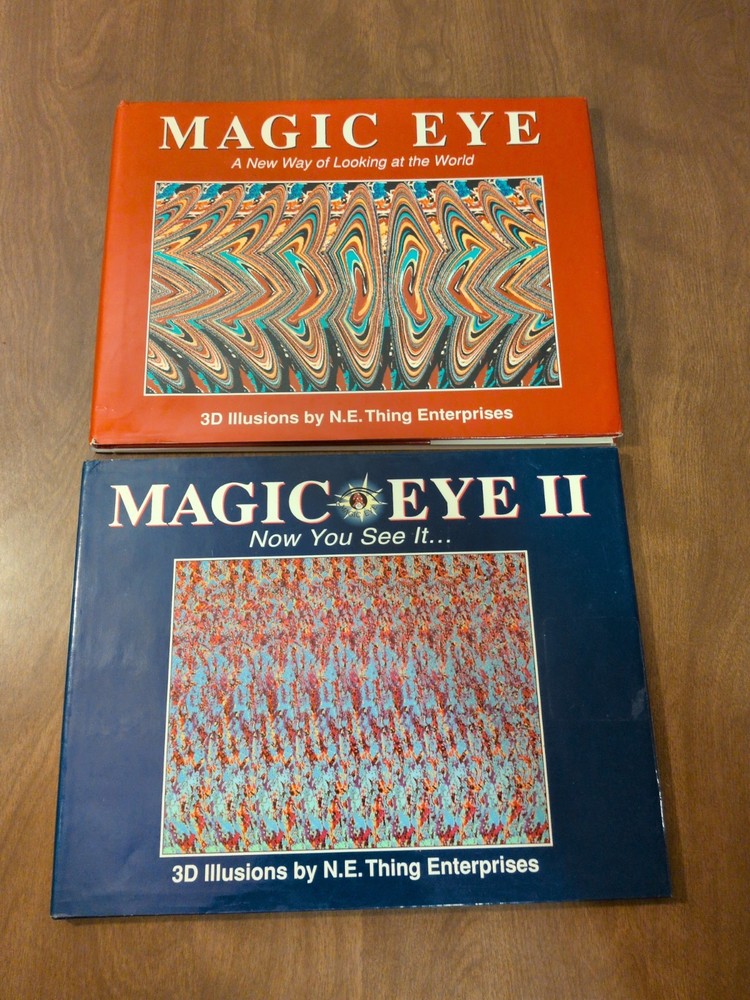 Vintage 1994 Magic Eye Hardcover Books Vol. 1 and 2, 3D Illusions by N.E. Thing
