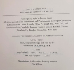 Satan His Psychotherapy and Cure Jeremy Leven 1982 First Edition Hardcover Book