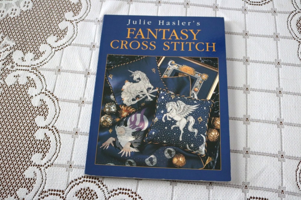 JULIE HASLER FANTASY CROSS STITCH Unicorn Pegasus Zodiac Signs 2000 128 Pages