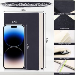 Thick Blank Journal Notebook 400 Pages 3.9 × 5.5 No Lines Soft Leather Pocket…