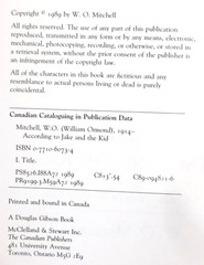 W. O. MITCHELL Collection of New Stories 1989 1st edition 280 pages HCDJ Unread