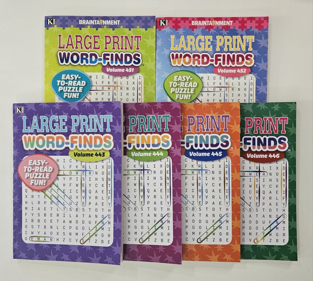 6 New Large Print Word-Finds Puzzle Books Kappa Games Vol #443-452 ~ Search,Hunt