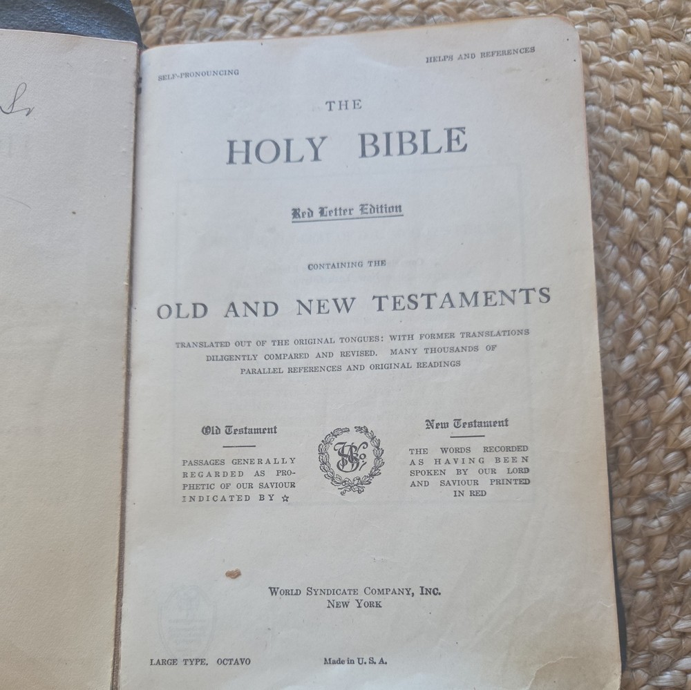 1901 HOLY BIBLE RED LETTER EDITION OLD AND NEW TESTAMENT LARGE TYPE U.S.A.