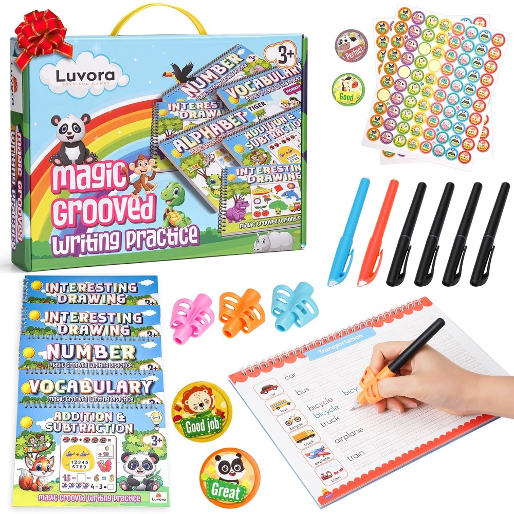 Magic Grooved Writing Practice for Kids Age 3–5 Reusable Tracing Books & Prescho