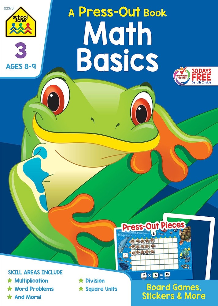 School Zone Math Basics Press-Out Workbook: 64 Pages, 3rd Grade, Manipulativ…