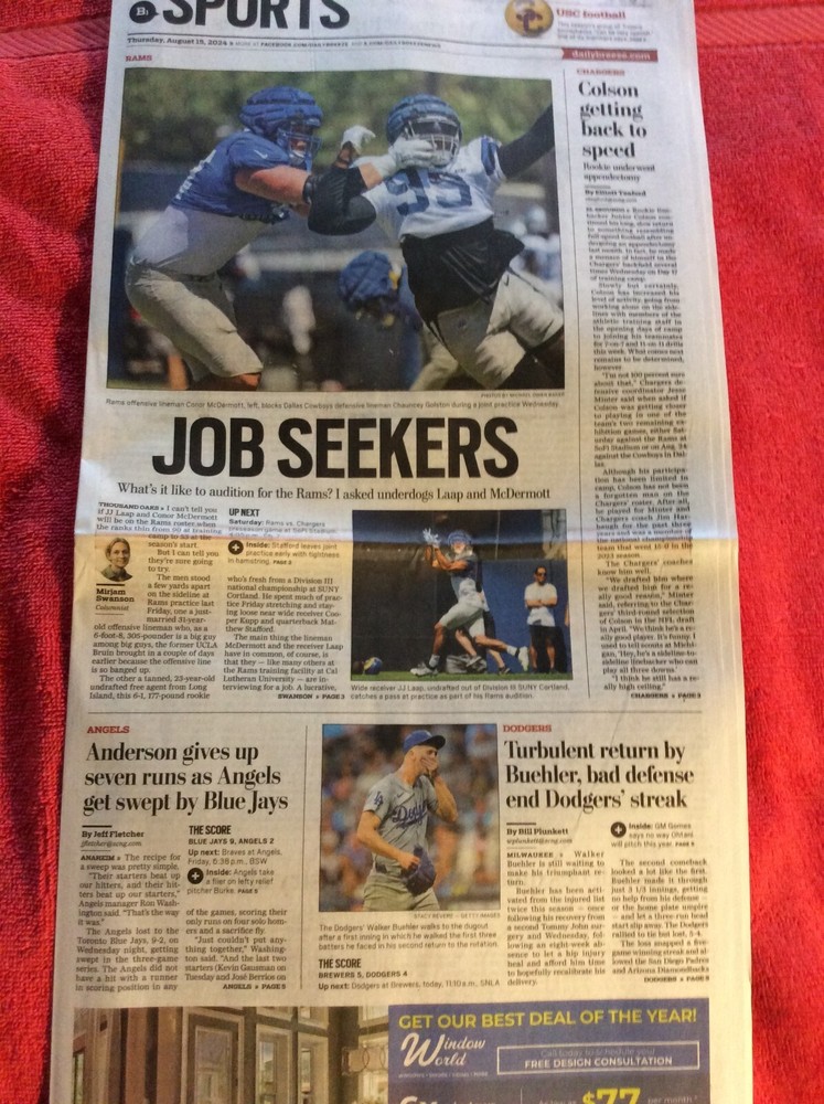 DAILY BREEZE SPORTS SECTION AUGUST 15 2024 THE RAMS CONOR MCDERMOTT
