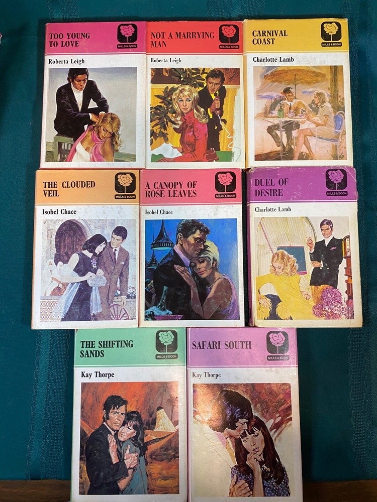 8-British Romance Hardcover Books Mills & Boon Retro Covers 4 Different Authors