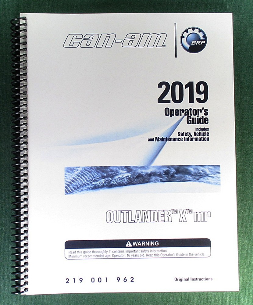 2019 Can-Am Outlander 1000R X MR Owner’s Manual: 212 Pages & Protective Covers!