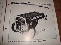 Cub Cadet Generator 5 8 10 H.P. Information Sheets 712242 723242 725242
