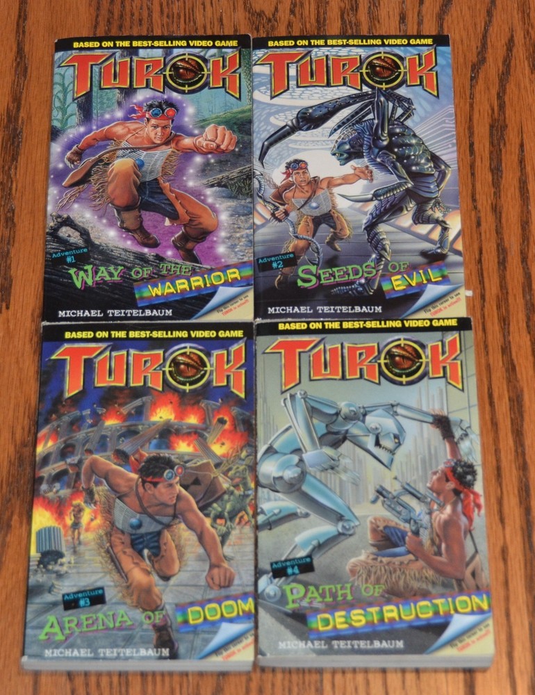 Turok paperback Book Set 1 2 3 4 by Teitelbaum Gold Key based on video game M2