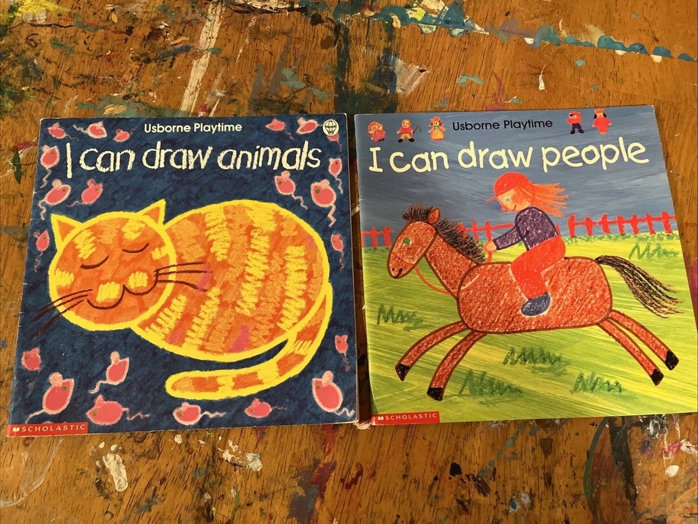USBORNE I Can Draw People & Animals Lot x2 Paperback Books Art Homeschool Learn