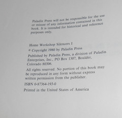 Home Workshop Silencers I 1980 Published By Paladin Press