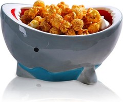 40 oz Shark Attack Bowl Cute Candy Popcorn Serving 1200mL, Blue Grey