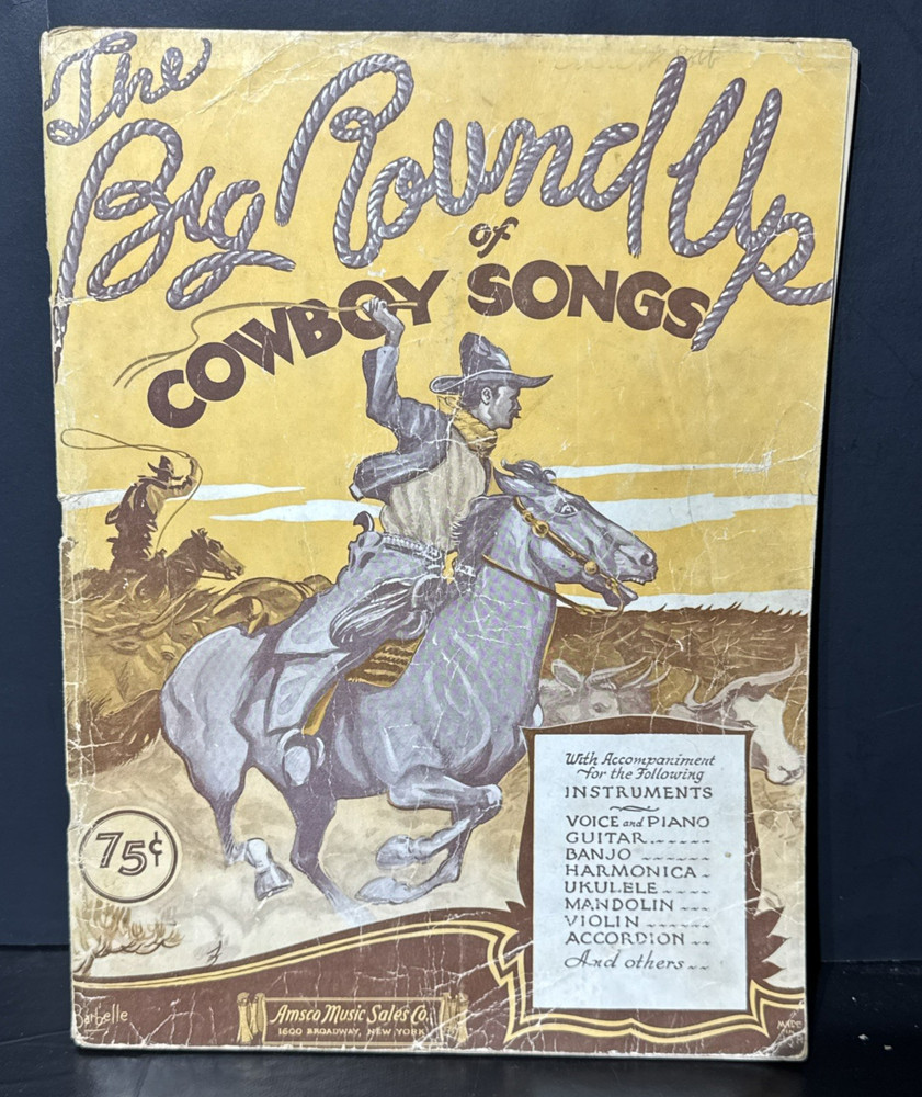 The Big Round Up of Cowboy Songs Amsco Music Sales Company 1934 Vintage