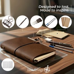 WANDERINGS Regular Size Travelers Notebook Bundle – 4.5″ x 8.5″ (11.5 x 22cm)…