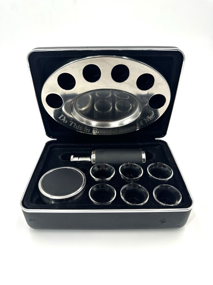 Legacy Portable Communion Set 6 Glasses Stainless Steel Host Wine Set Last Right