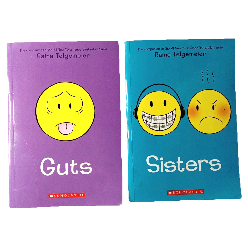 Raina Telgemeier Book Lot of 2 – Guts & Sisters Graphic Novels Kids Tween