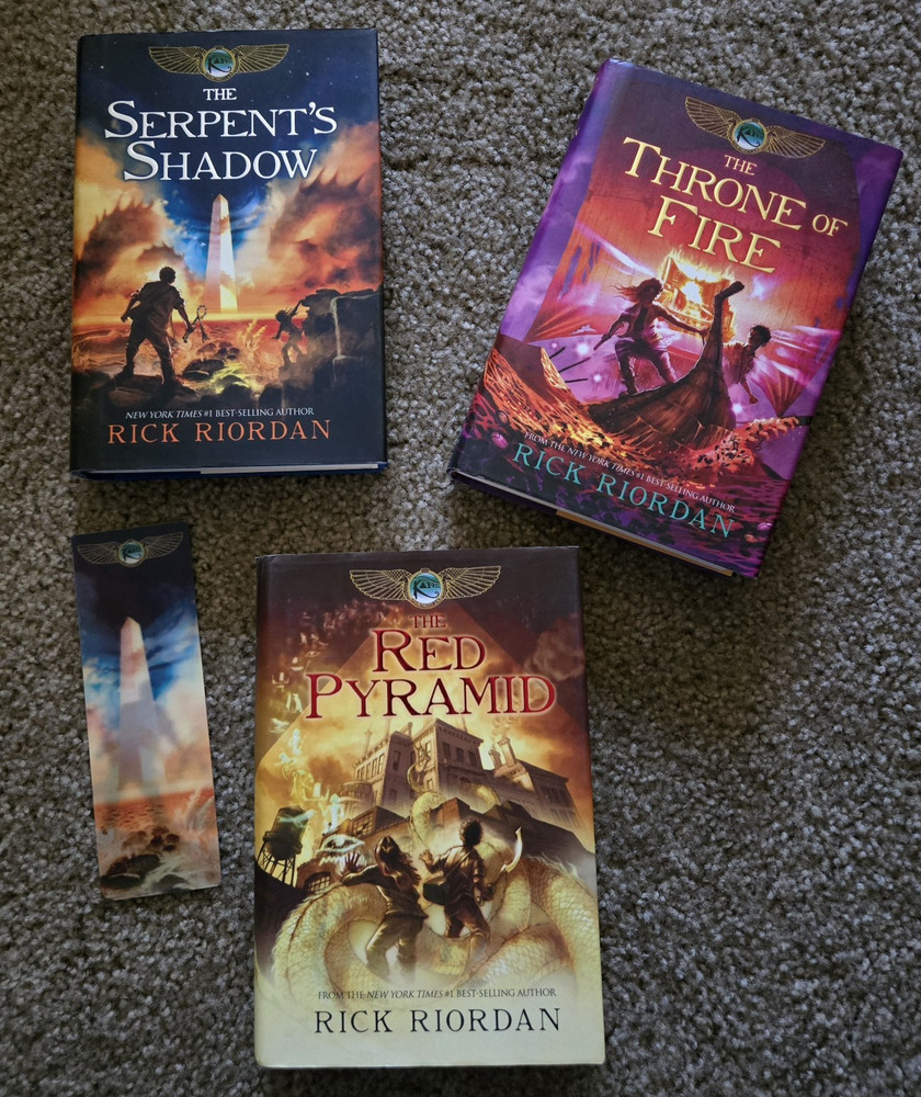 Rick Riordan The Kane Chronicles 3-Book Hardcover Lot + Original Bookmark