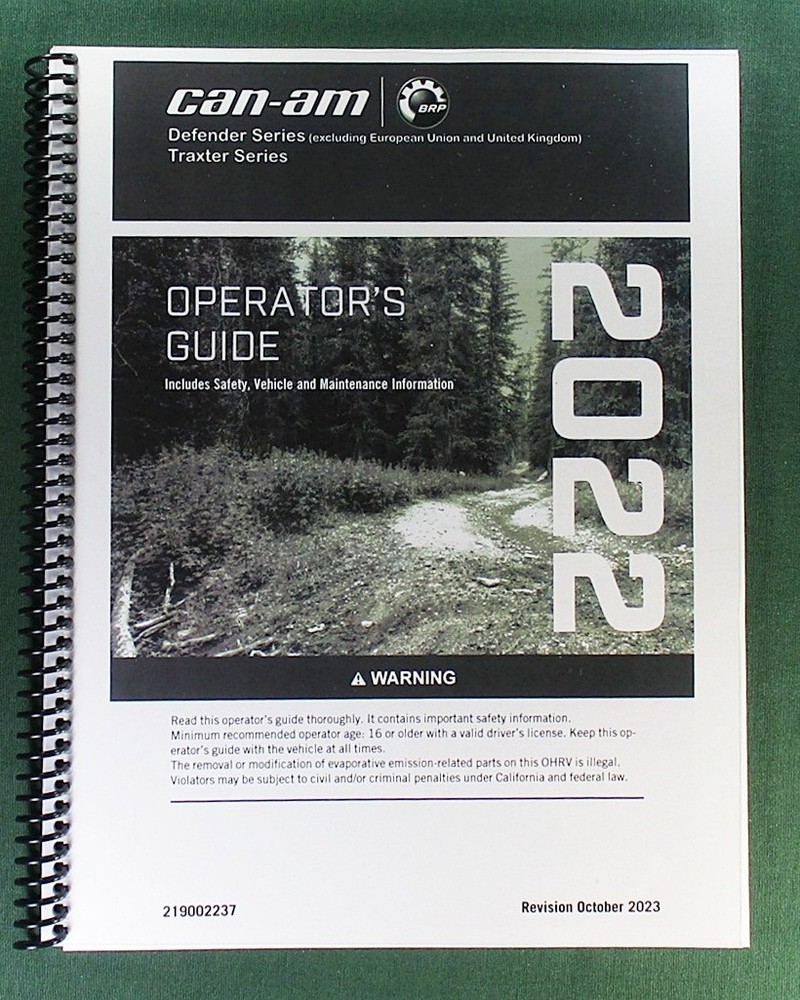 2022 Can-Am Defender XT HD10 Owner’s Manual: 256 Pages & Protective Covers!
