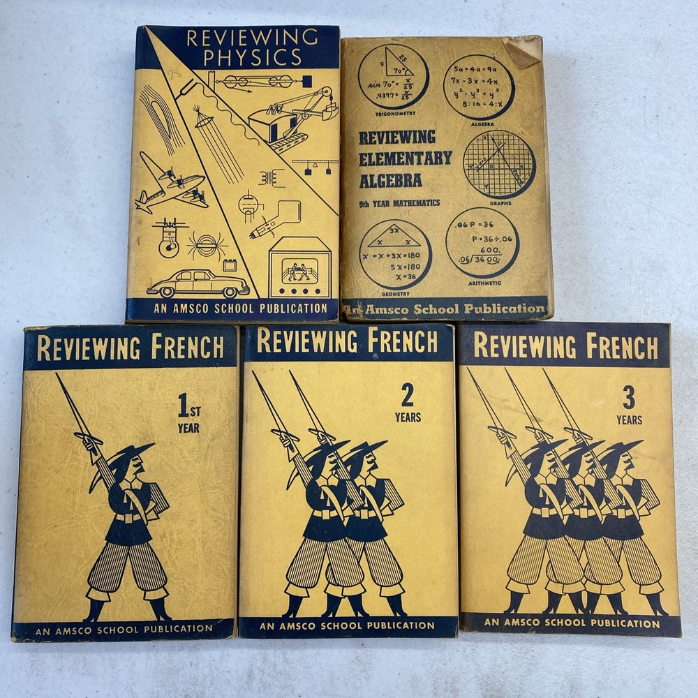 Lot Of 5! An Amsco School Publication Reviewing Physics Algebra French 1950s