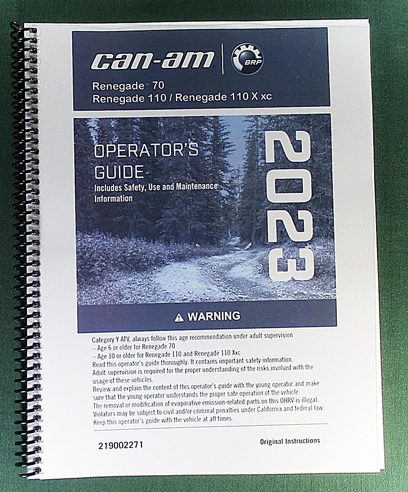 2023 Can-Am Renegade 110 Owner’s Manual: 212 Pages & Protective Covers