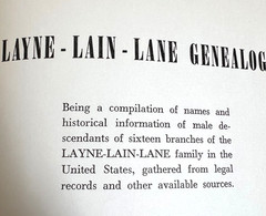 LAYNE LAIN LANE GENEALOGY by Floyd Benjamin Layne 1962 first edition 336 pages