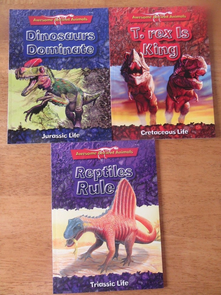 Lot of 3 NEW Awesome Ancient Animals Dinosaurs Reptiles T-Rex Fossils Ages 8-12