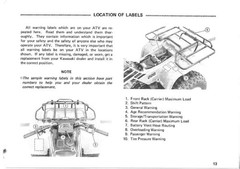 KAWASAKI Bayou 220 Owners Manual 1991 – STEEL WIRE BOUND – PROTECTIVE COVERS