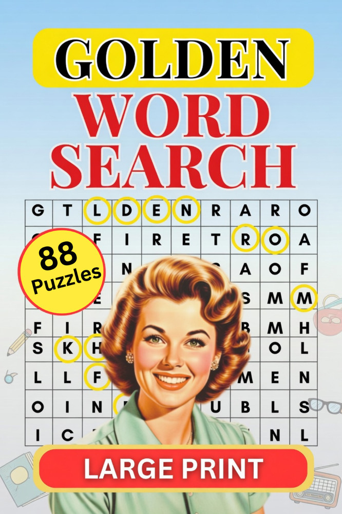 Golden Word Search Puzzles Large Print Nostalgic Theme 88-puzzles