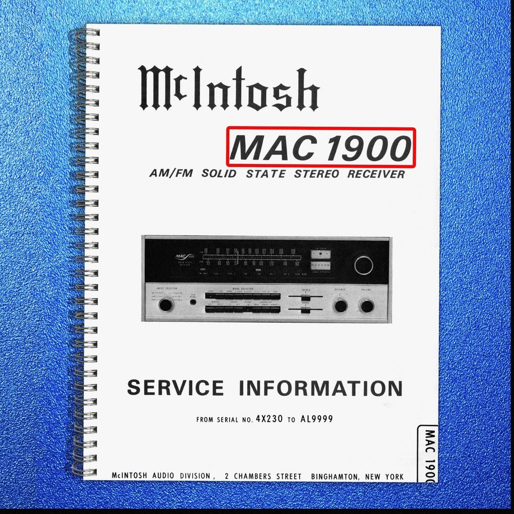 MCINTOSH MAC 1900 AM FM Stereo Receiver Service Information Manual – WIRE BIND