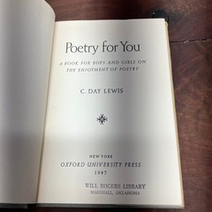 Poetry for You C. Day Lewis 1947 First American Edition Oxford Poetry