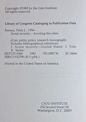 Social Security: Averting the Crisis Peter J. Ferrara Paperback 1982 CATO Inst.