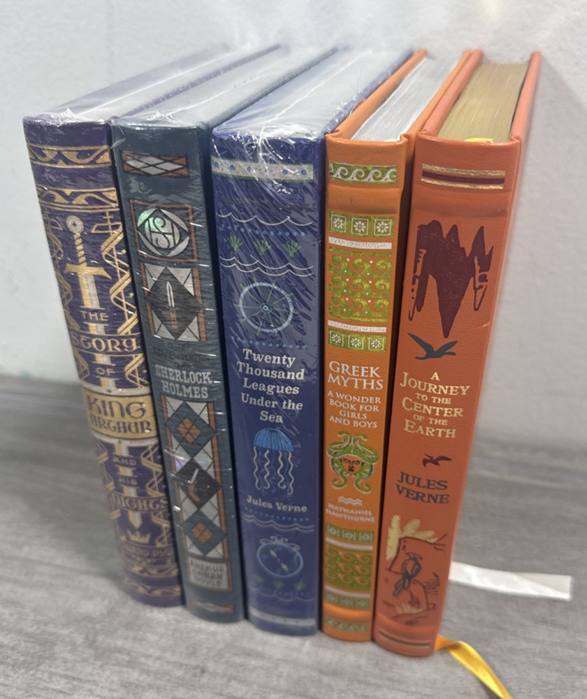 Set of 5 Bonded Leather Children Boys Hardcover Books Arthur Holmes Greek etc