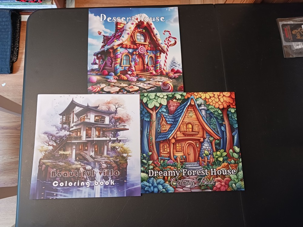 3 New Unbranded Coloring Books 24-28 Pages Each Houses and Desserts