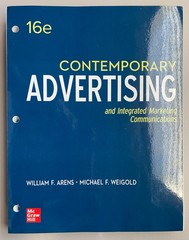 Contemporary Advertising 16e, Arends, New Loose Leaf 3-hole punch, Free shipping