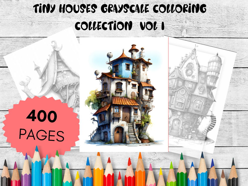Adult Coloring Pages Bundle Tiny Houses bundle 400 Pg Vol 1 Printable Pages