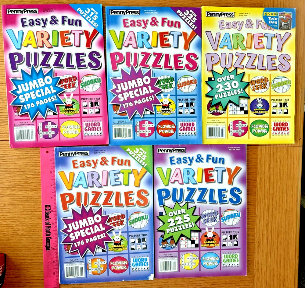 Lot of 5 PENNY PRESS EASY & FUN VARIETY PUZZLES UNSOLVED w Free Shipping Rtl $38