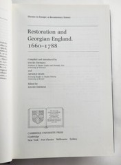 Restoration and Georgian England 1660 – 1788, David Thomas 1989 Hardcover