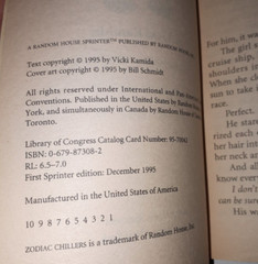 Zodiac Chillers Books 1-6 First Edition SOLD AS A SET