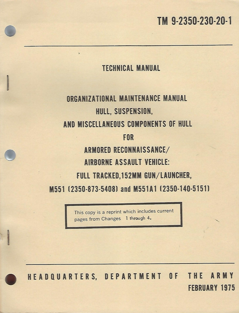 Historical book Armored Recon/Abn Vehicle, 152MM Gun, M551, Unit Maint