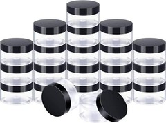 SATINIOR 24 Pieces Empty Clear Plastic Jars with Lids Round 1 OZ, Black Lid