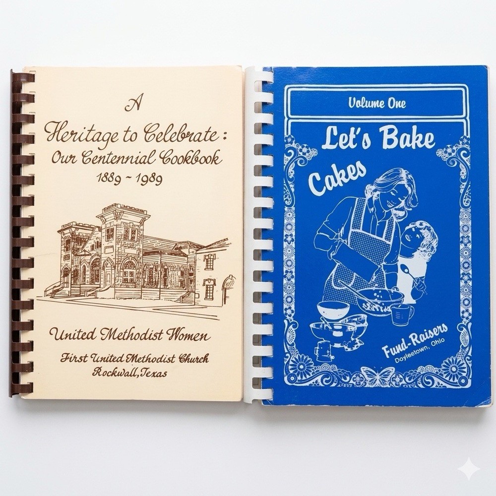 Vintage 1980s Community Cookbook Baking Cakes Heritage Centennial Lot of 2 Retro