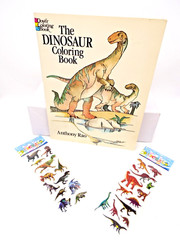 The Dinosaur Coloring Book by Anthony Rao (PB) & 2 Dinosaur Sticker Sets Vintage